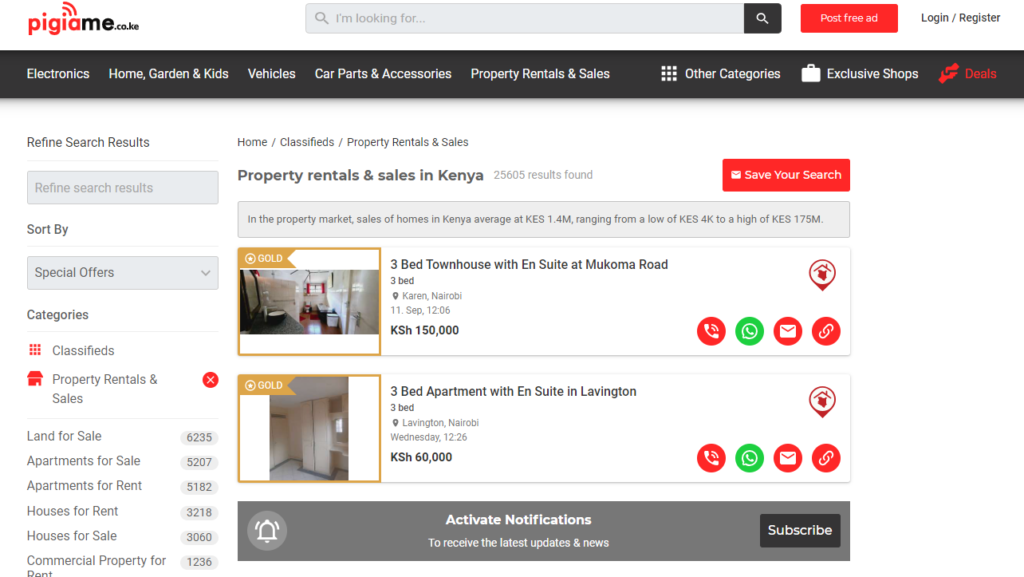 Next up on our list of the best property websites in Kenya is PigiaMe, a platform that's quickly become a favorite among property seekers for its user-friendly approach and diverse listings.